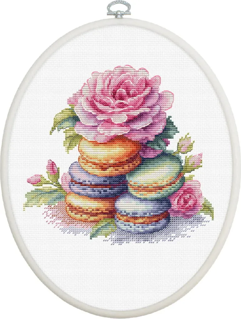 Luca-S kit per ricamo a punto croce con cerchio "French Macarons", schema di conteggio, 16x15cm