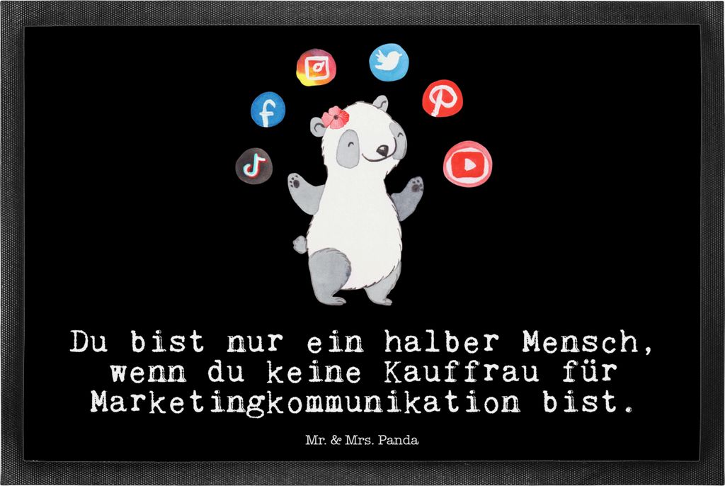 Mr. & Mrs. Panda Schmutzmatte Kauffrau für Marketingkommunikation Herz 40 x 60 cm - Schwarz - Geschenk, Fussmatte, fußmatte, Bodenvorleger, Saube...
