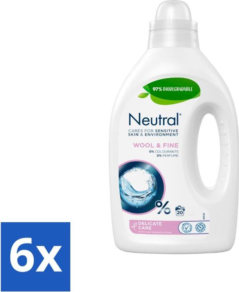 Neutrales Flüssigwaschmittel Wolle & Feines 20 Wäschen 1 Liter - Vorteilspack - 6 Stücke