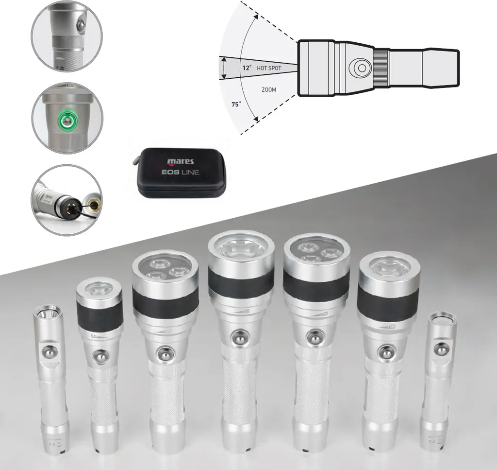Lampe de Plongée Mares Eos 20lrz Idéale pour Exploration et Nuit Argent