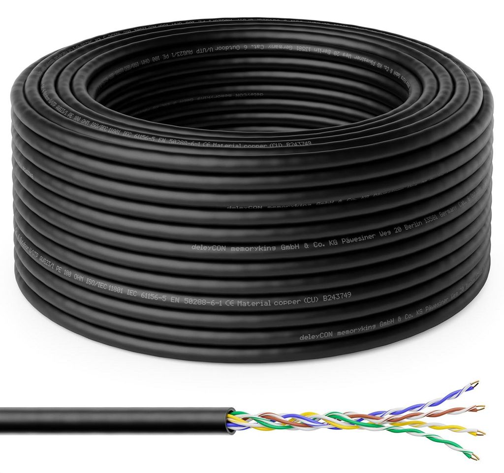 deleyCON 30m CAT6 Outdoor Verlegekabel Netzwerkkabel 1000 Produktbild 