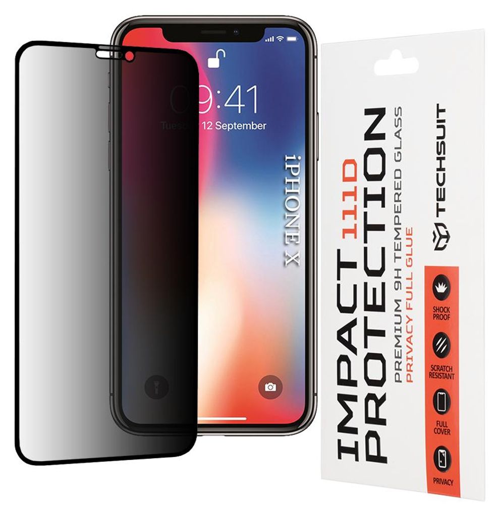 Techsuit Privacy Full Cover Impact Protection Blickschutzfolie für Apple iPhone XS / iPhone X / iPhone 11 Pro - Schwarz