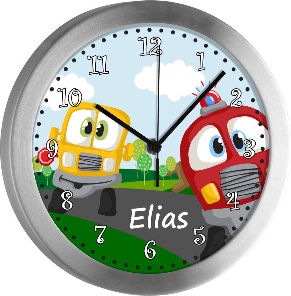 Kinderzimmer Funkwanduhr, Funkuhr Wanduhr Kinder, Auto-Cartoon 25 cm