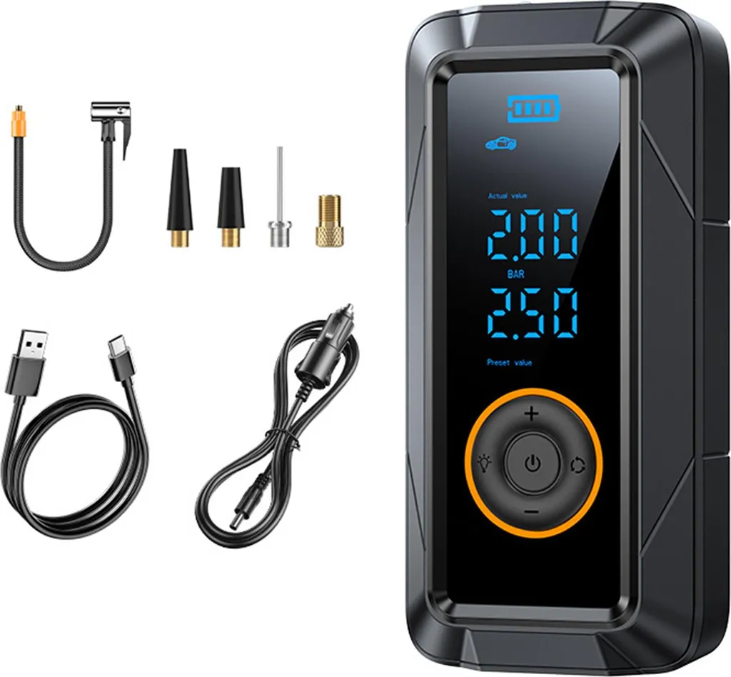 Pompe à air portable multifonction pour voiture et vélo - Noir Mat V2