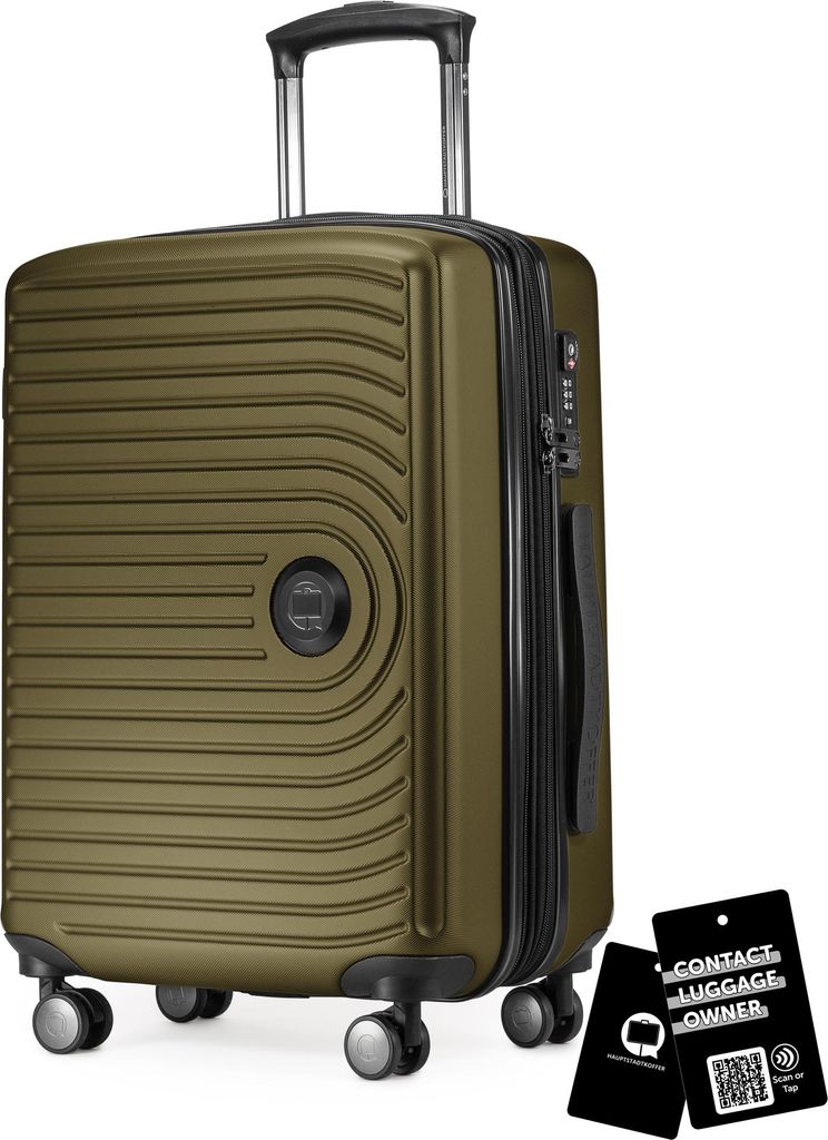 Mitte - Handgepäck-Koffer + digitaler Gepäckanhänger Kofferschild, Kabinentrolley XL-Erweiterung Bordgepäck Hardcase Handkoffer Flugzeug Carry-...