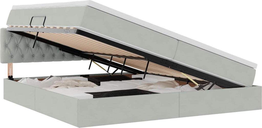 Bett mit Matratze mit LED Hellgrau 200 x 200 cm Samt