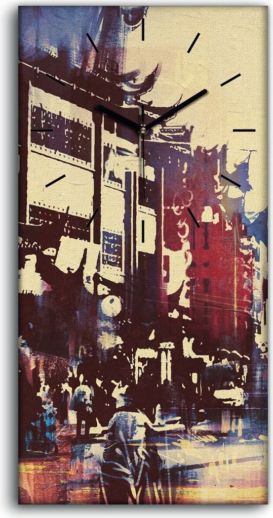 Wandkunst Leinwand Bild Uhr Geräuschlos 30x60 Abstrakte Stadt Gebäude Kunst - schwarze Hände