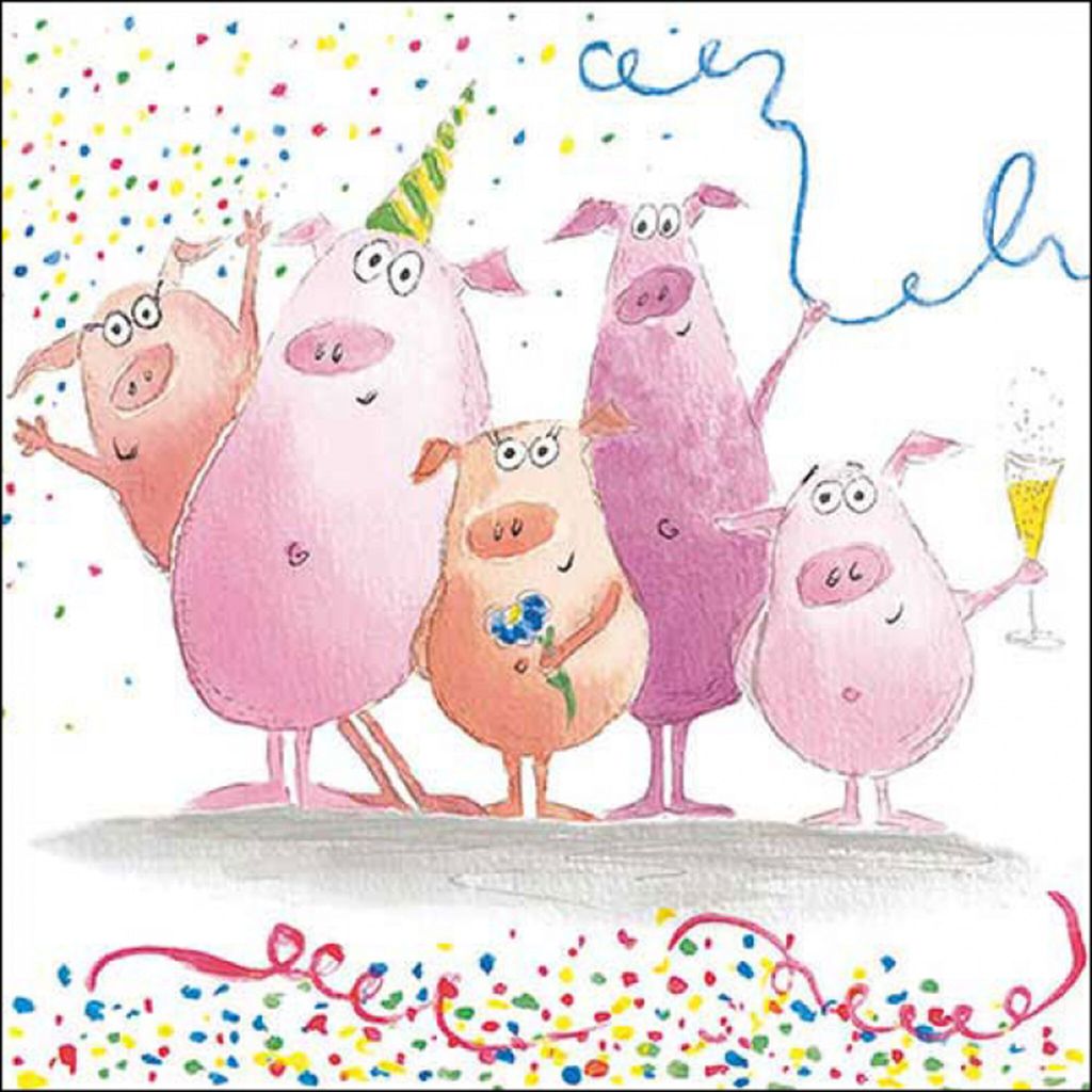 Servietten Papier 33x33cm 3-lag. mit Party Schweinchen Produktbild 