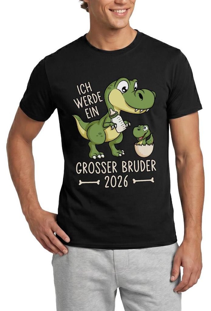 Spreadshirt Großer Bruder 2026 Ei Baby Dino Dinosaurier Männer T-Shirt, XL, Schwarz
