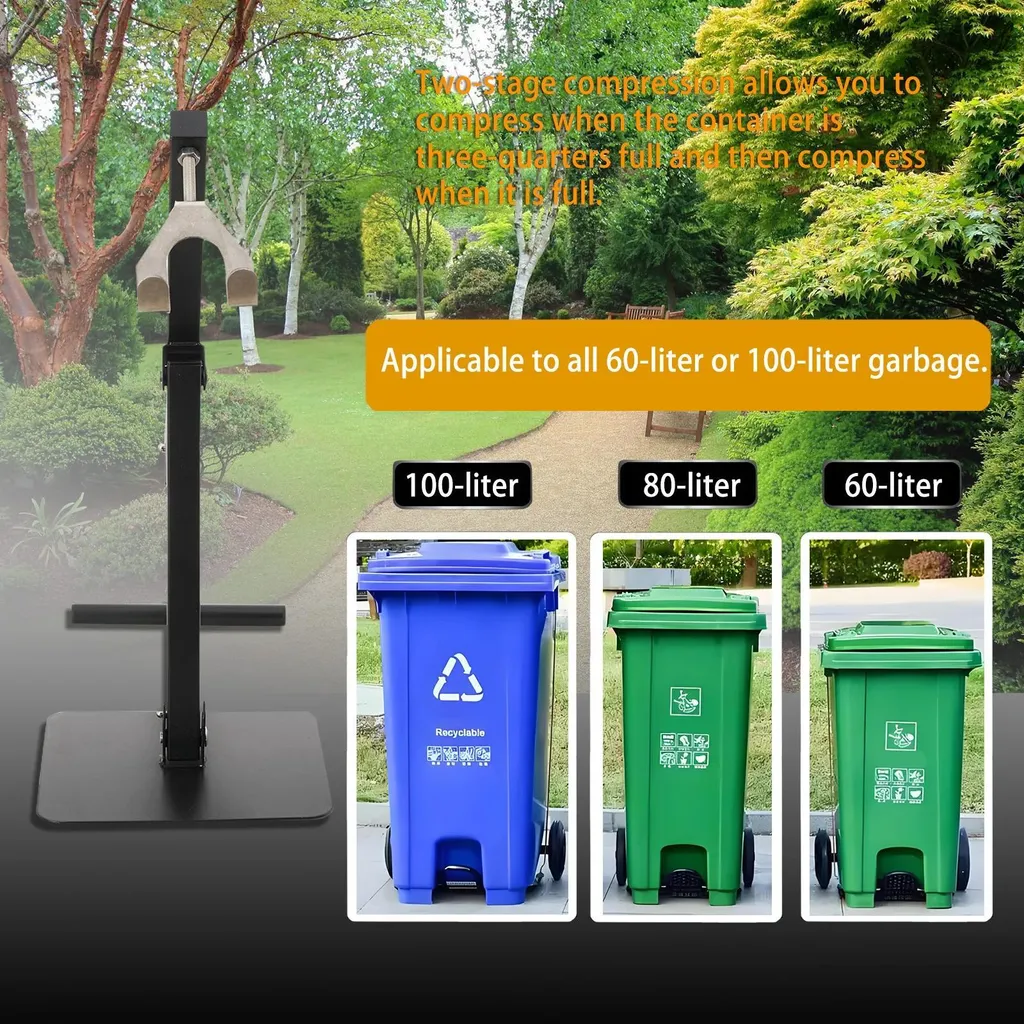 Compattatore di rifiuti - Manuale - 66 cm - Acciaio inox - Adatto per bidoni da 60-100 litri - Compattazione efficiente dei rifiuti - 3