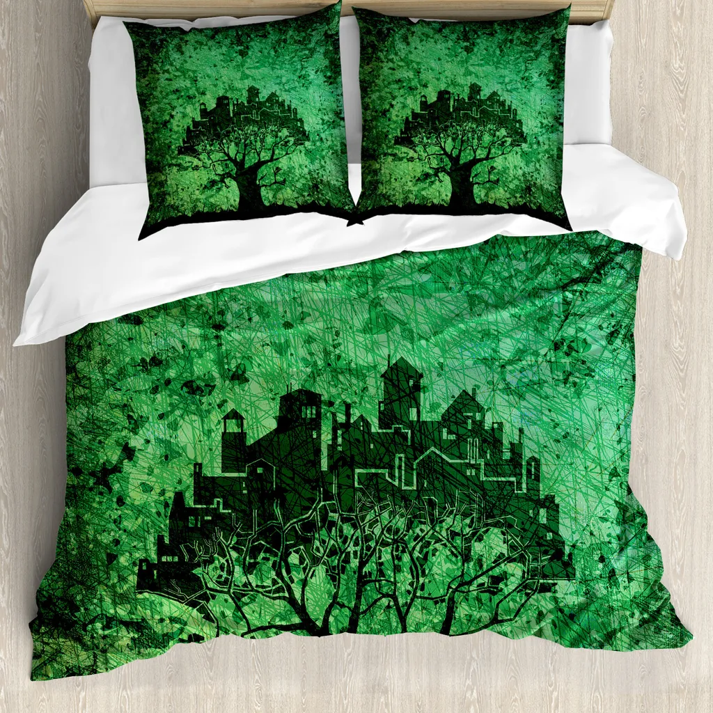 Copripiumino Verde Città Astratta ABAKUHAUS 200x200 - Alta Qualità