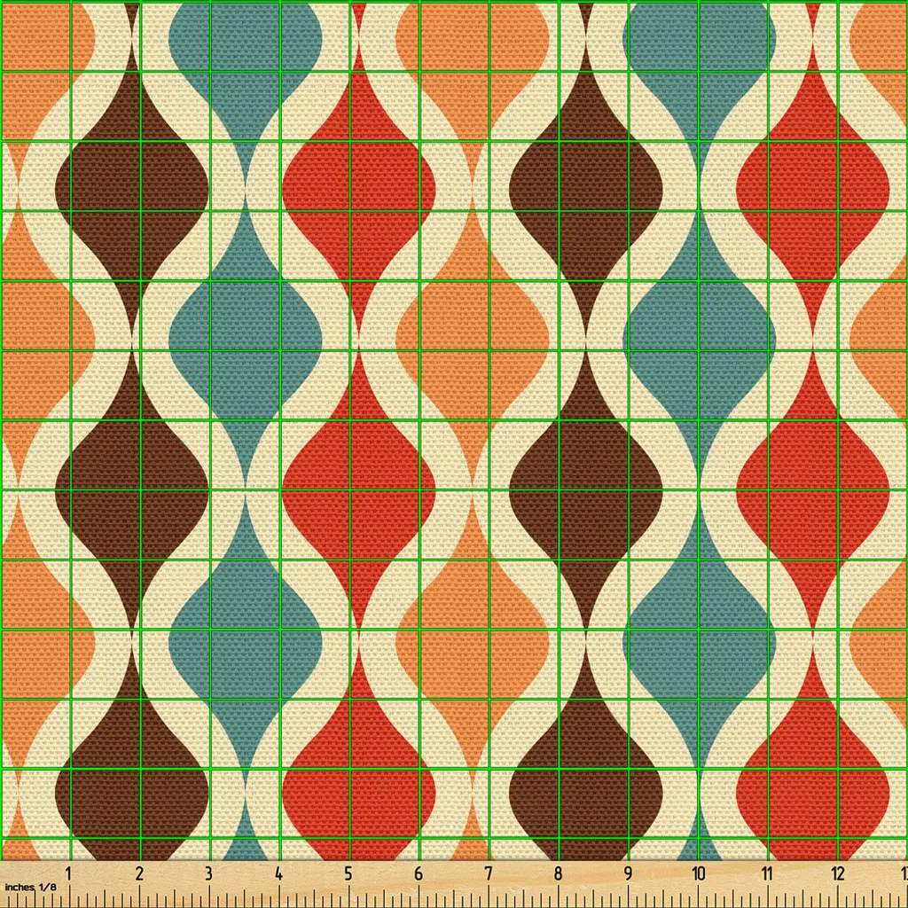 Tissu Géométrique Rétro 3 Mètres Haute Qualité aux Motifs Multicolores