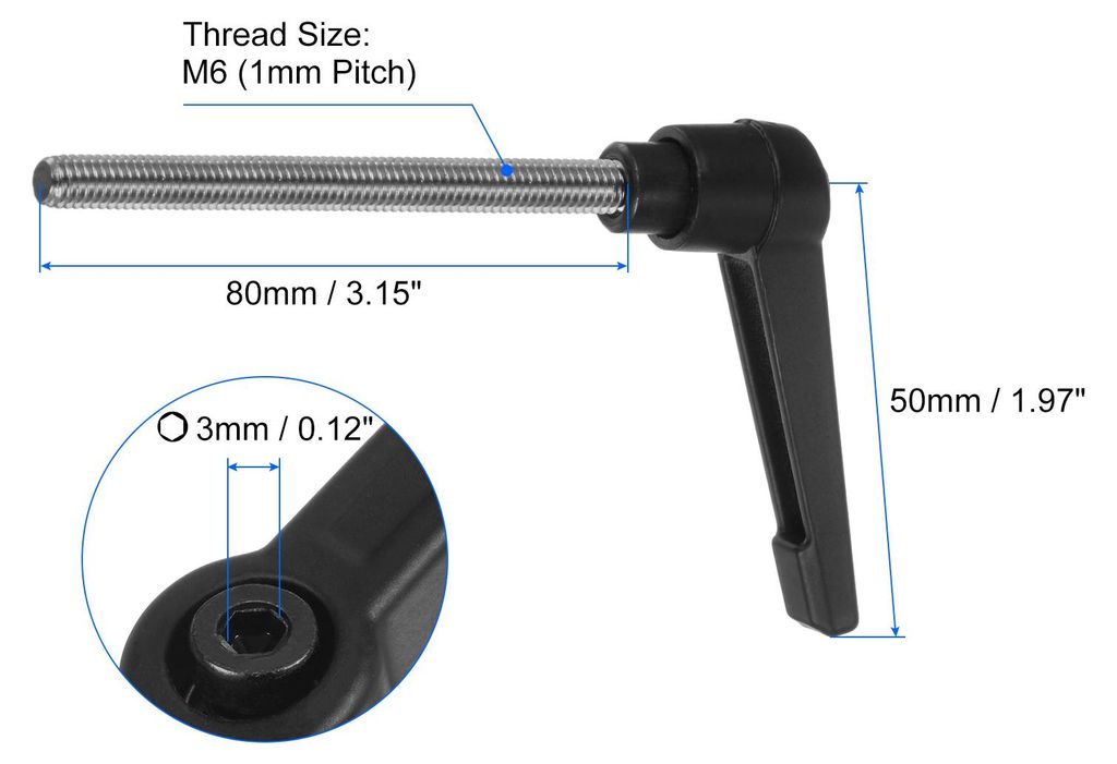 2 Stš¹ck Klemmhebel Griff M6 x 80mm Au?engewinde Schraube Edelstahl 304 mit Zinklegierung Verstellbare Handgriff Spannhebel fš¹r Werkzeugmaschi...
