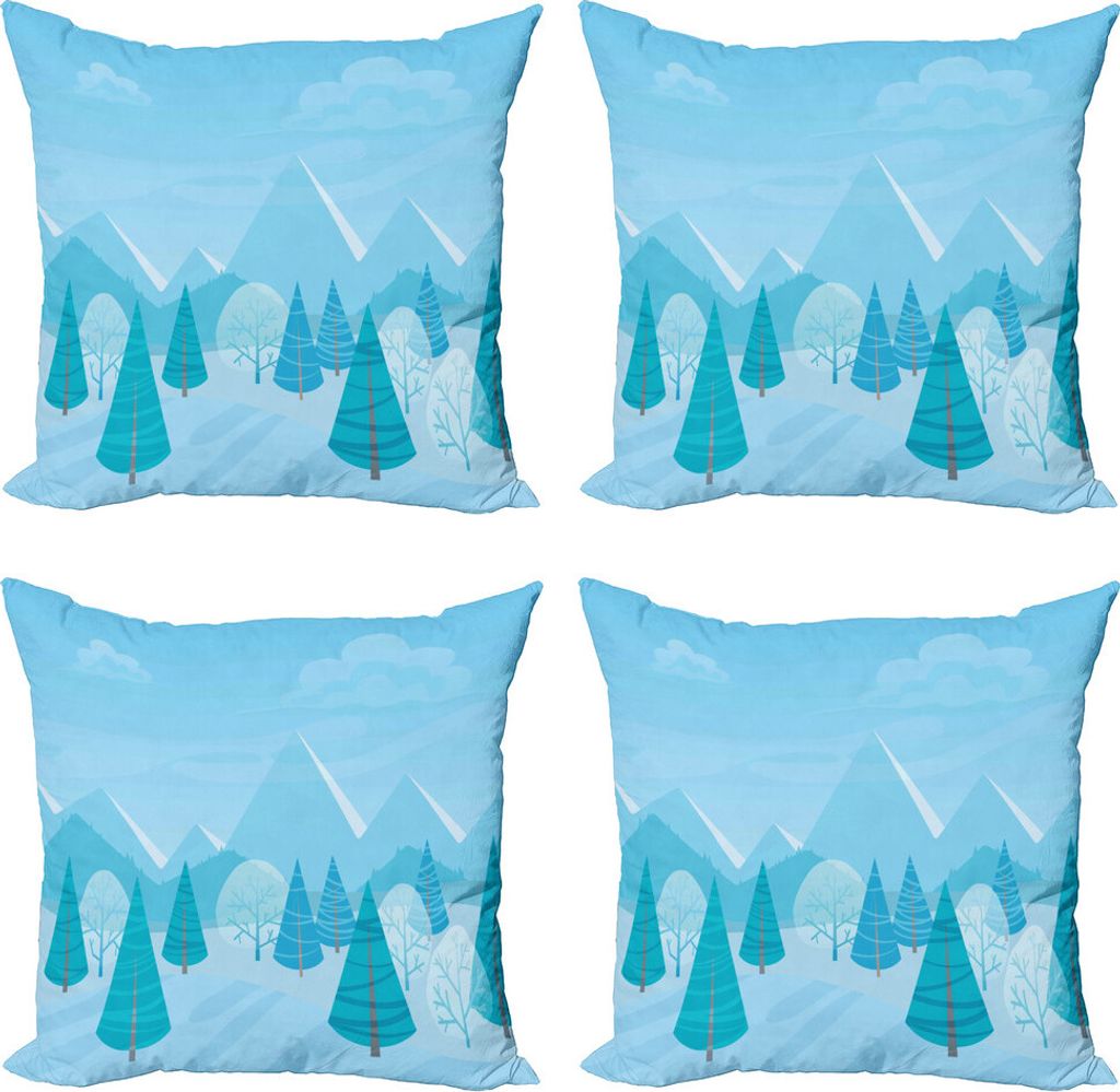 ABAKUHAUS Northwoods Kissenbezug Set (4 Stück), Weihnachten Pines Alpen, Moderner Doppelseitiger Digitaldruck, 50 cm x 50 cm, Blassblau und Teal