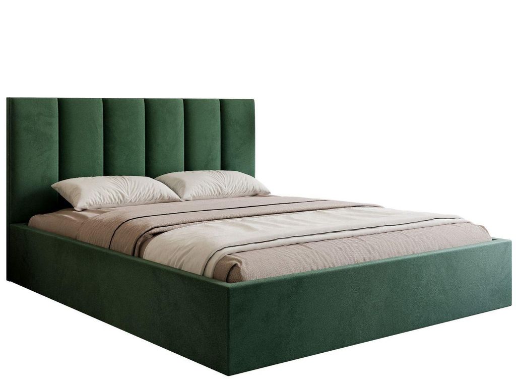 KLICKMOEBEL Polsterbett 140x200 in Dunkelgrün HEKORA SLIM II Elegantes Bett mit Bettkasten, Holzrahmen