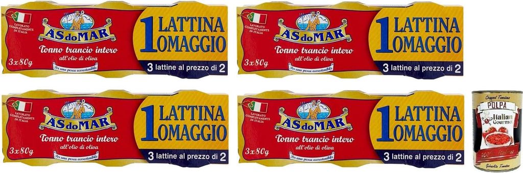 12x AS do MAR Tonno Trancio Intero all'Olio di Oliva,Ganzes Scheibe Thunfisch in Olivenöl,außergewöhnliche Kompaktheit,80g Dose + Italian Gourme...