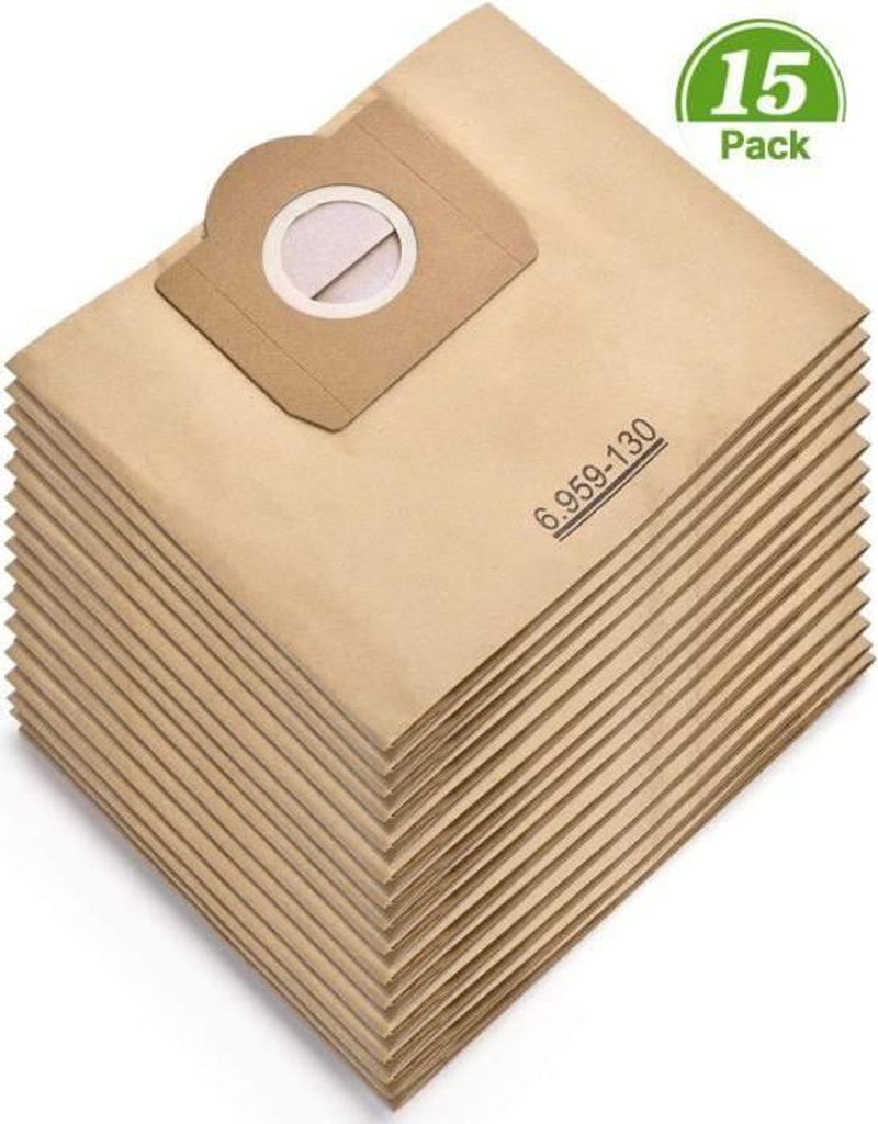 Packung mit 15 Staubsaugerbeuteln für Kärcher 6.959-130.0 WD3 WD3P MV3 Ersatz-Papierfilterbeutel für Nass- und Trockensauger