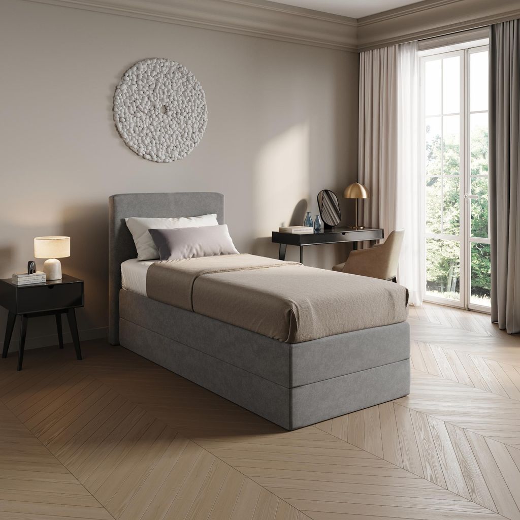 Home Collective Boxspringbett Polsterbett Bett wählbare Matratze Kaltschaum H3, gepolstertes Kopfteil, Micro-Velours | 90x200 cm | Grau