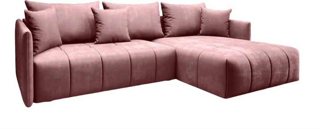FURMEB24 - DON 245 x 180 cm Sofa mit Schlaffunktion und zwei Bettk€sten - Ecksofa mit Kissen , Stoff Monoliht - Rosa