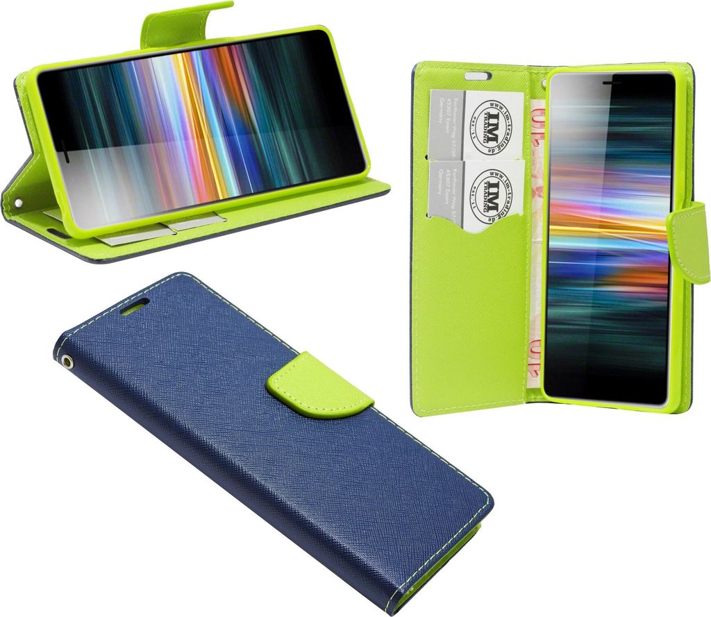 cofi1453 Buch Tasche "Fancy" kompatibel mit SONY XPERIA L3 Handy Hülle Etui Brieftasche Schutzhülle mit Standfunktion, Kartenfach Blau