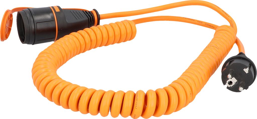 UNITEC Baustellen-Verlängerungskabel Außen - IP44, Spiralkabel, 5m, orange