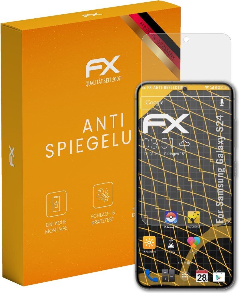 atFoliX FX-Antireflex 3x Schutzfolie kompatibel mit Samsung Galaxy S24 Displayfolie