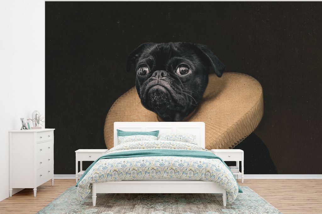 MuchoWow Fototapete für Wohnzimmer oder Schlafzimmer Wandtapete Vinyl Motivtapete Hund - Gemälde - Tierkopf - 320x240 cm - Tapeten