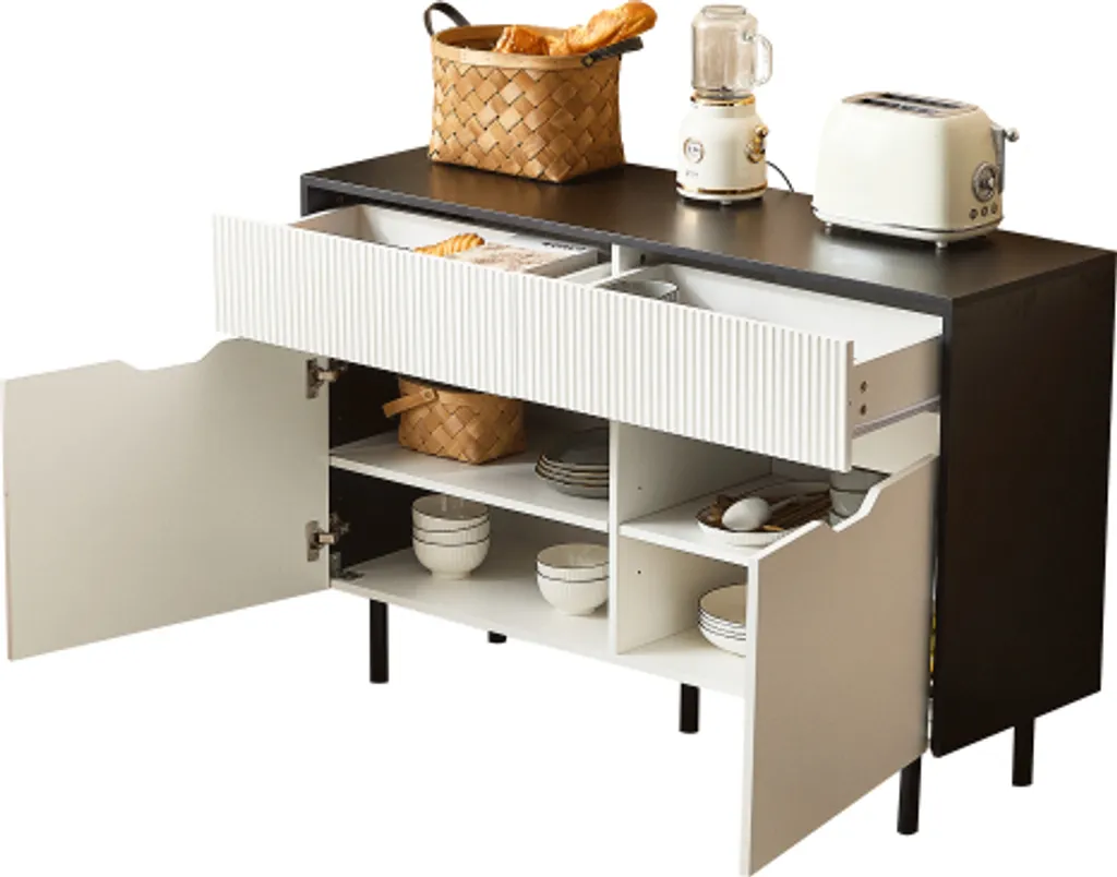 AIORBER Buffet Blanc 120x40x80cm avec 2 Tiroirs et Design Oxford Rainuré