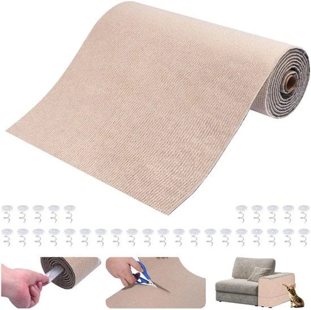 Tapis de Griffage Découpable Kaki 3m x 40cm, Adhésif Puissant et Stable
