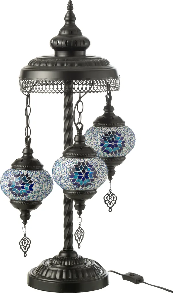 J-Line Lampe de table Mosaïque 3 lampes en verre et métal bleu
