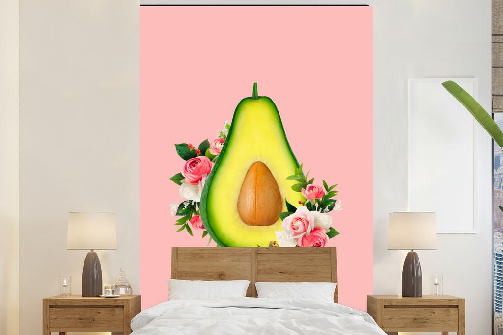 MuchoWow Fototapete für Wohnzimmer oder Schlafzimmer Wandtapete Vinyl Motivtapete Blumen - Avocado - Stilleben - 200x300 cm - Wanddekorationen