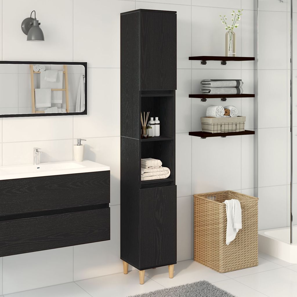 Möbel Badschrank Schwarz Eiche 30x30x190 cm Holzwerkstoff - Badspiegel 862805
