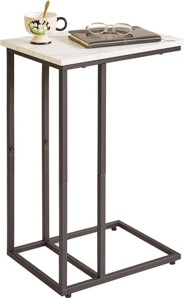 C-förmiger Beistelltisch - modern, multifunktional - 1 Stück - weiß mit schwarz - Stahl und Kunstmarmor