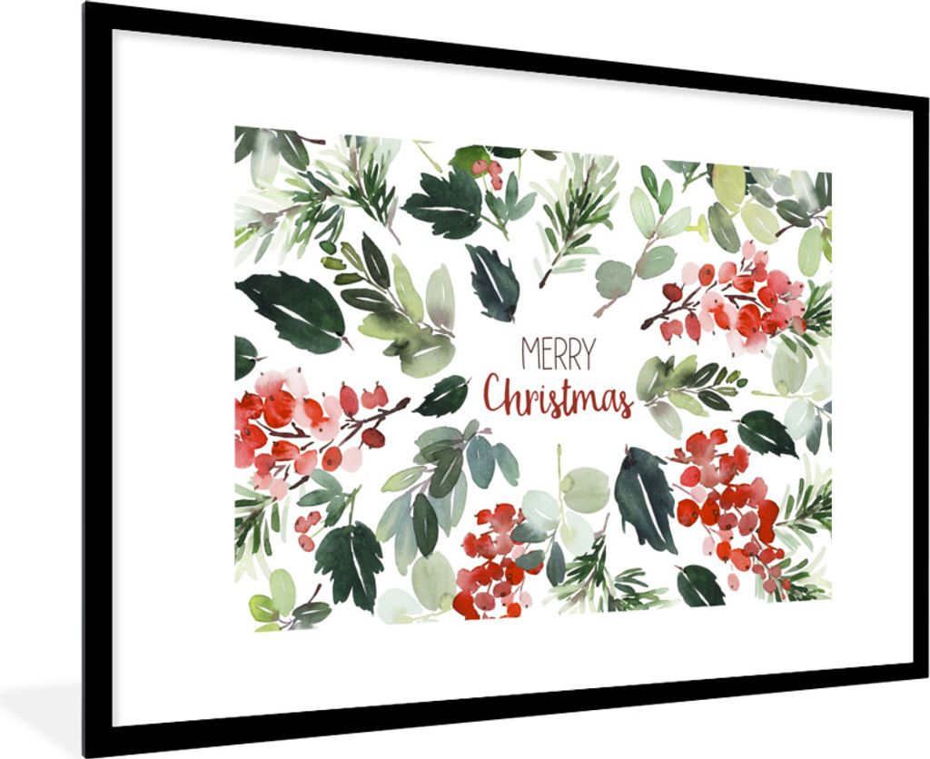 MuchoWow Gerahmtes Poster Weihnachten - Zitat - Aquarell 90x60 cm - Poster mit Schwarzem Bilderrahmen Wandposter Rahmen Foto Bilder - Wanddekorat...