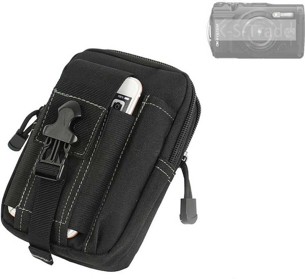 K-S-Trade Holster Kamera-Tasche kompatibel mit OM System TG-7 Gürtel-Tasche mit Extrafächer schwarz 1x