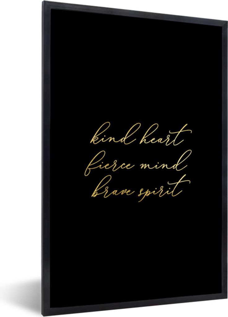MuchoWow Gerahmtes Poster Zitat - Herz - Schwarz und Gold 20x30 cm - Poster mit Schwarzem Bilderrahmen Wandposter Rahmen Foto Bilder - Drucken - ...