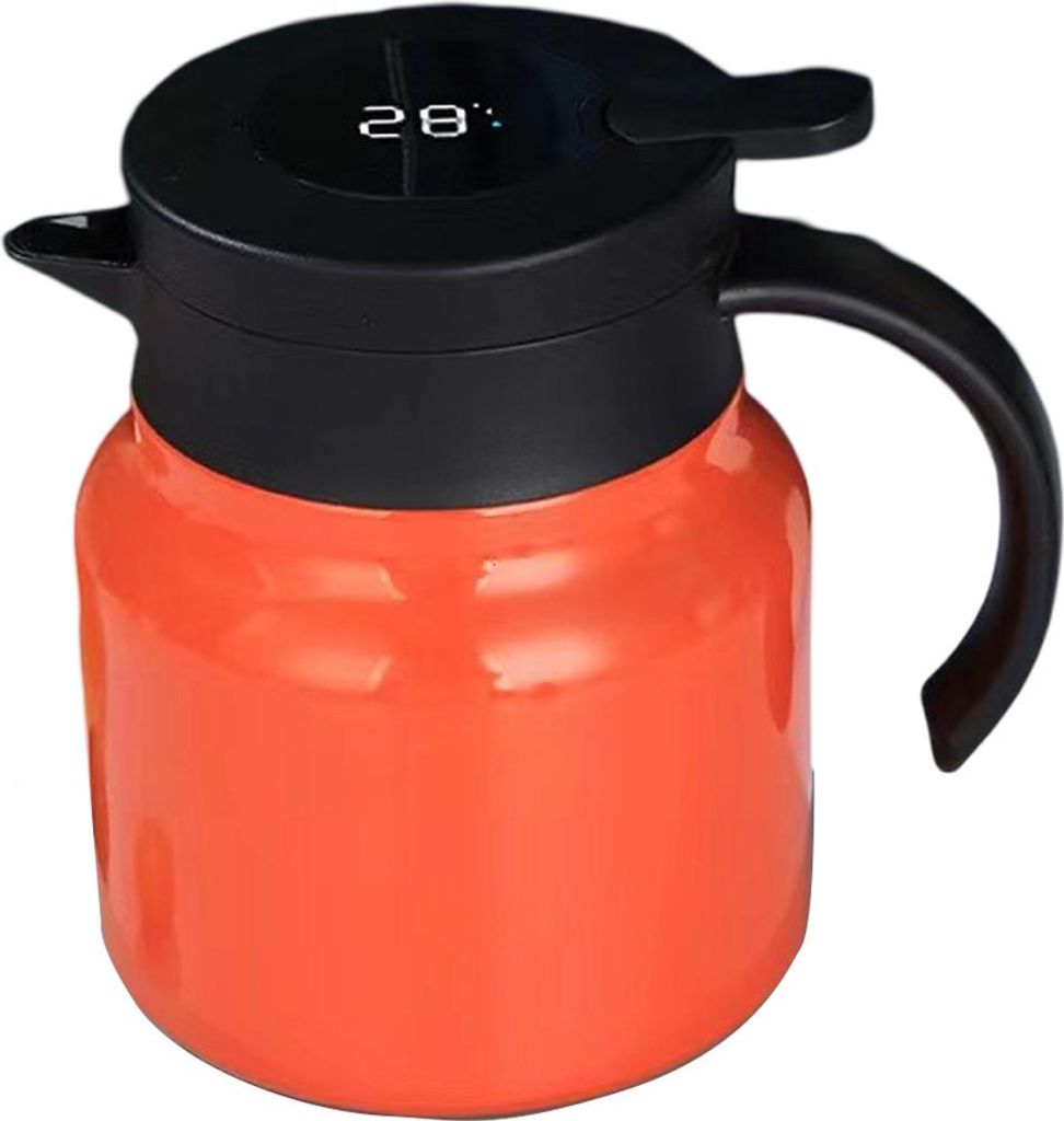 Teekanne mit Teesieb, Teekanne mit Filter für losen Tee, Edelstahl-Teekanne/Kaffeekanne mit Temperaturanzeige,Orange