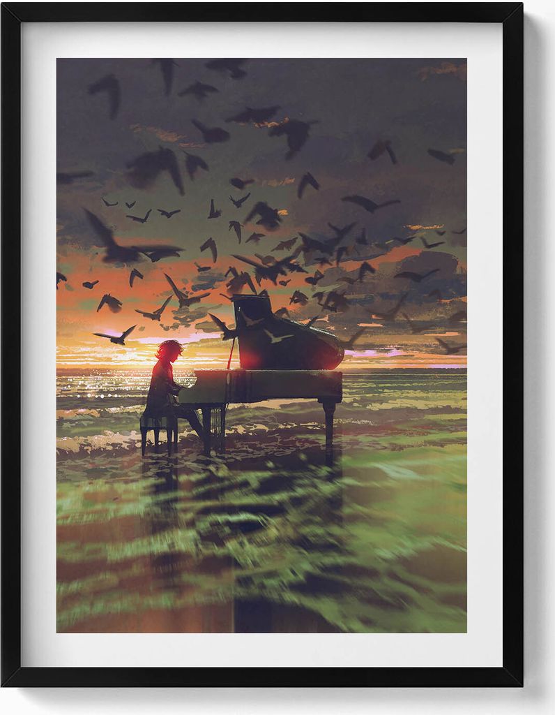 Konzert am Strand– Wandbild mit Rahmen – Gerahmtes Bild – Wanddekoration – 60x80 cm – Schwarz Rahmen