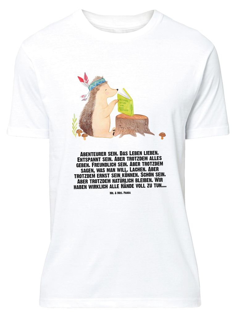 Mr. & Mrs. Panda Größe XL T-Shirt Igel Federschmuck - Weiß - Geschenk, Tshirt, Tiere, Abenteuer, Indianer, mit Spruch, Camping, Lagerfeuer, Shirt