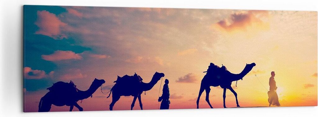 Bild auf Leinwand - Leinwandbild - Kamel Wohnwagen - 160x50cm - Wand Bild - Wanddeko - Wandbilder - Leinwanddruck - Bilder - Kunstdruck - Wanddekor...