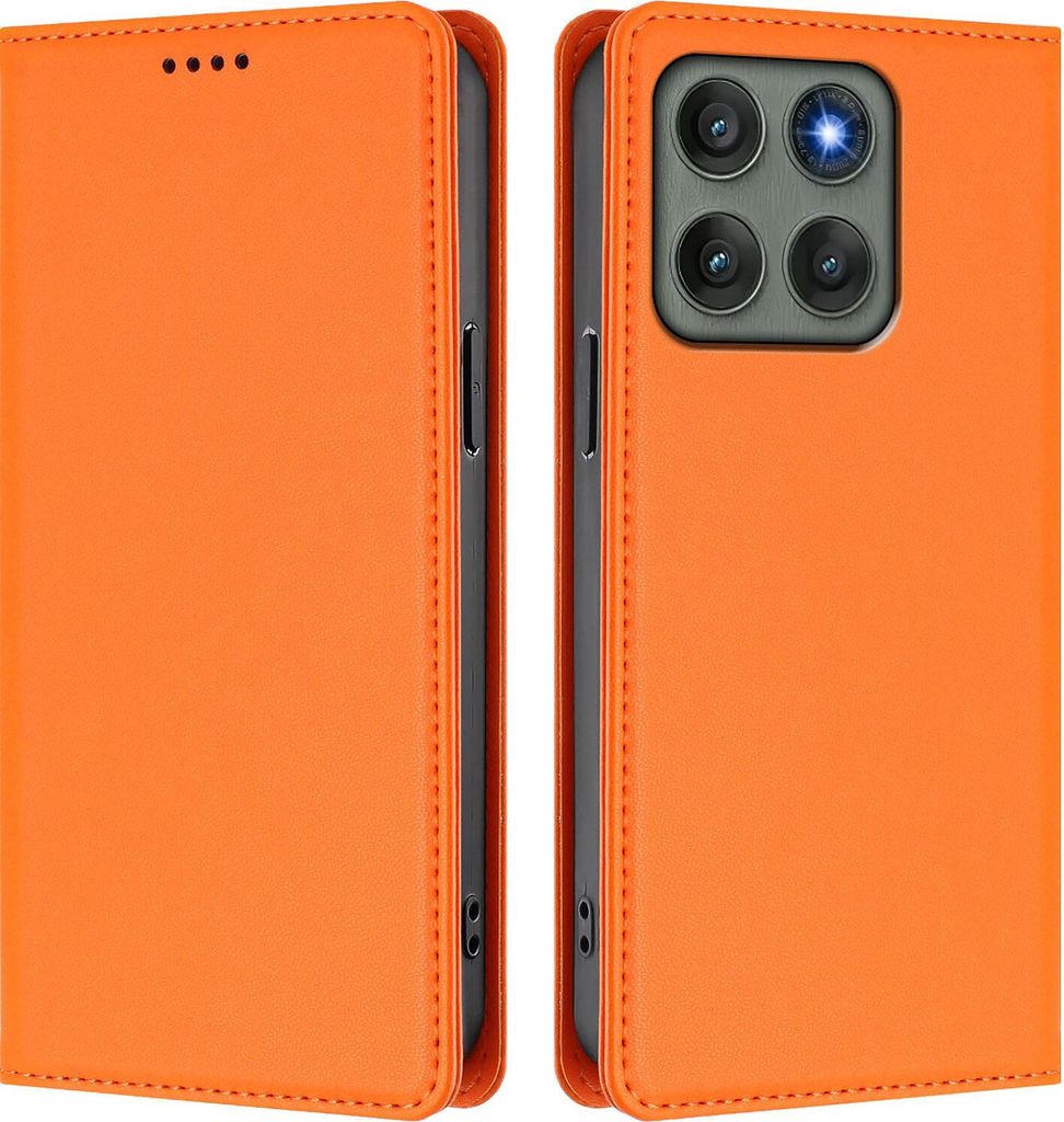 Handyhülle für Motorola Edge 60 Pro, Kunstleder Klapphülle Stoßfeste Magnetische Hülle mit Ständer Orange