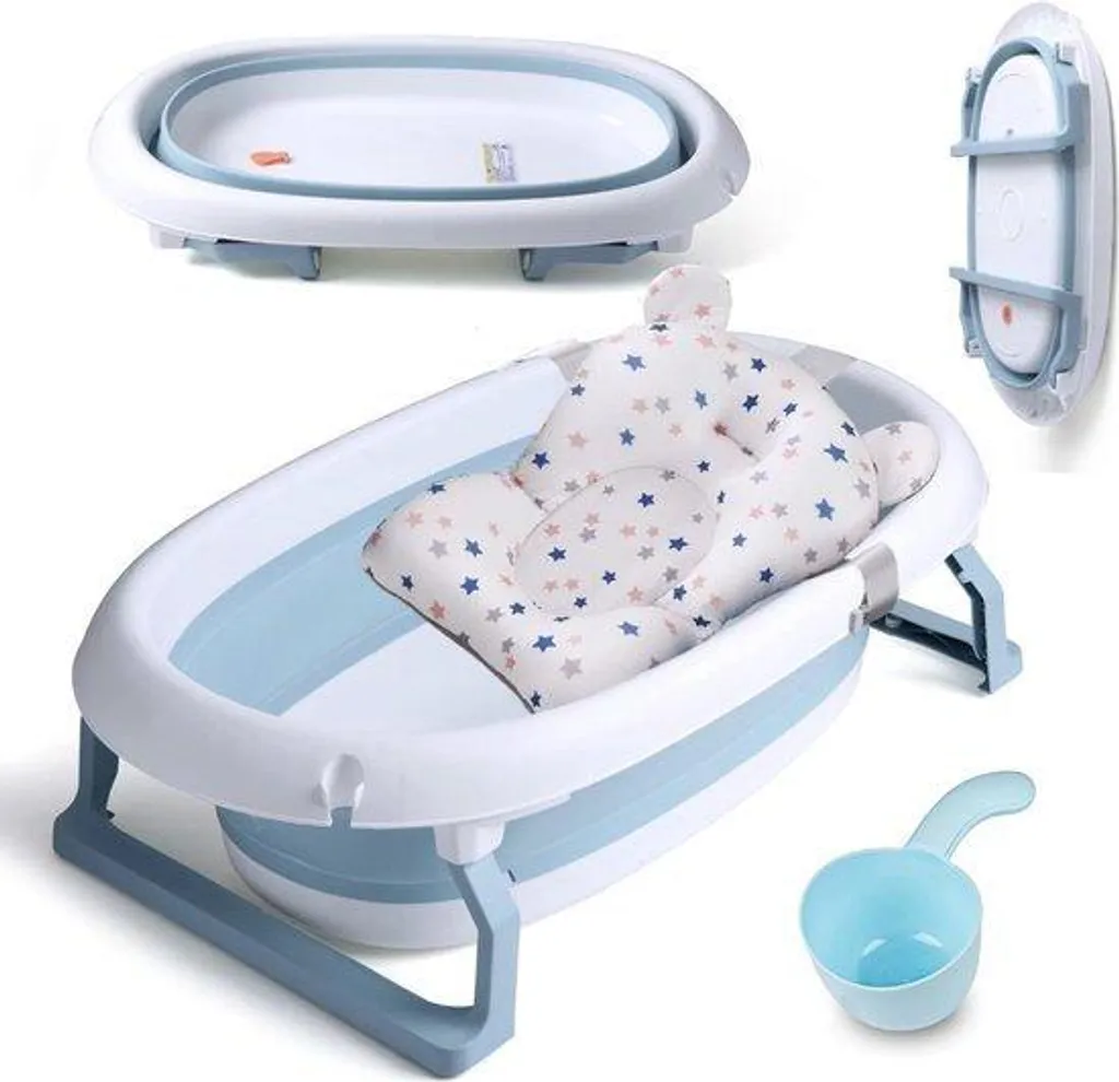 Baignoire pliable bébé antidérapante bleue - 80 cm avec vidange intégrée