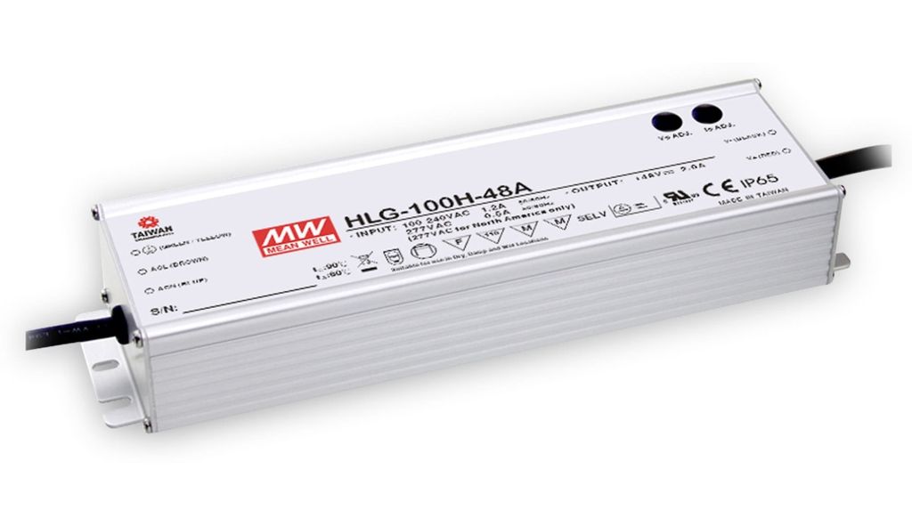 MEANWELL HLG-100H-20A, AC-DC LED-Installationsnetzteil, Metallgehäuse, IP65 96W 20V 4,8A CV+CC