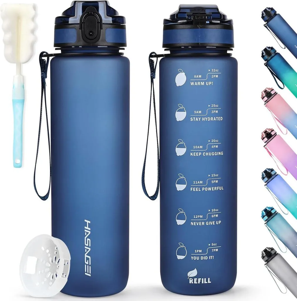 HASAGEI Borraccia sportiva senza BPA da 1 litro con tappo, a prova di perdite per il fitness e l'uso all'aperto