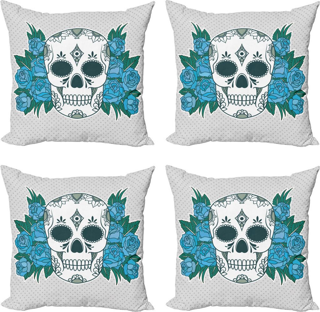 ABAKUHAUS Schädel Kissenbezug Set (4 Stück), Oriental Paisley-Details, Moderner Doppelseitiger Digitaldruck, 50 cm x 50 cm, Farn-Grün Weiß
