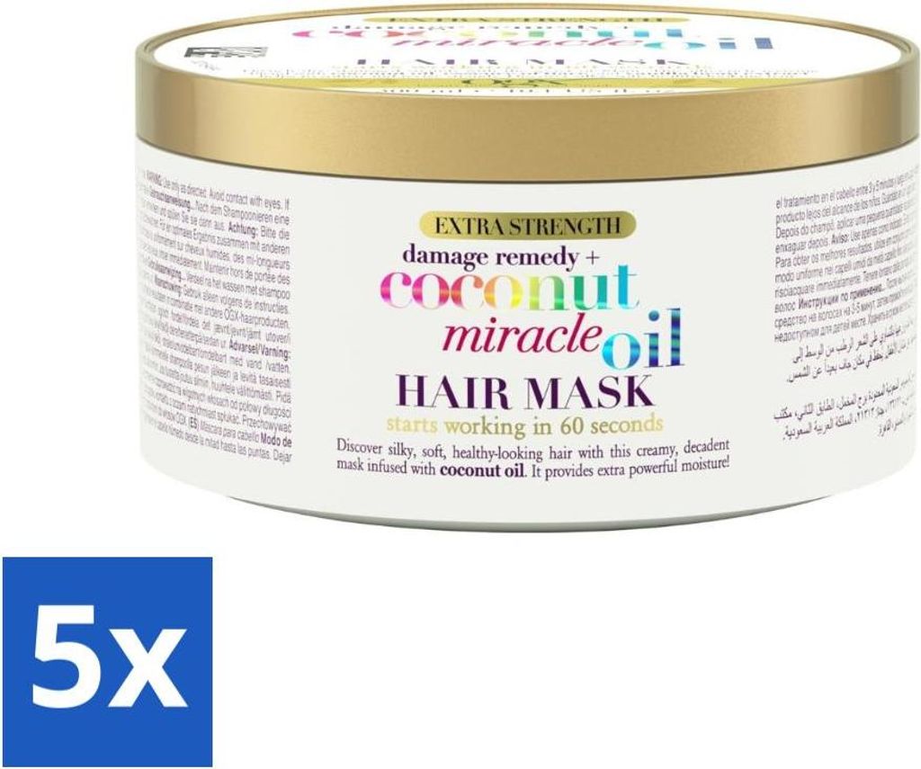 OGX Coconut Miracle Oil Haarmaske – Intensiv pflegend – Für geschädigtes Haar – 300 ml - Vorteilspack - 5 Stücke