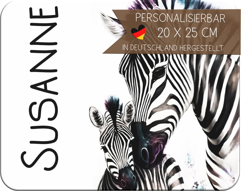 Kinder Frühstücksbrettchen Zebra mit Name personalisiert, Kunststoff, 20x25 cm