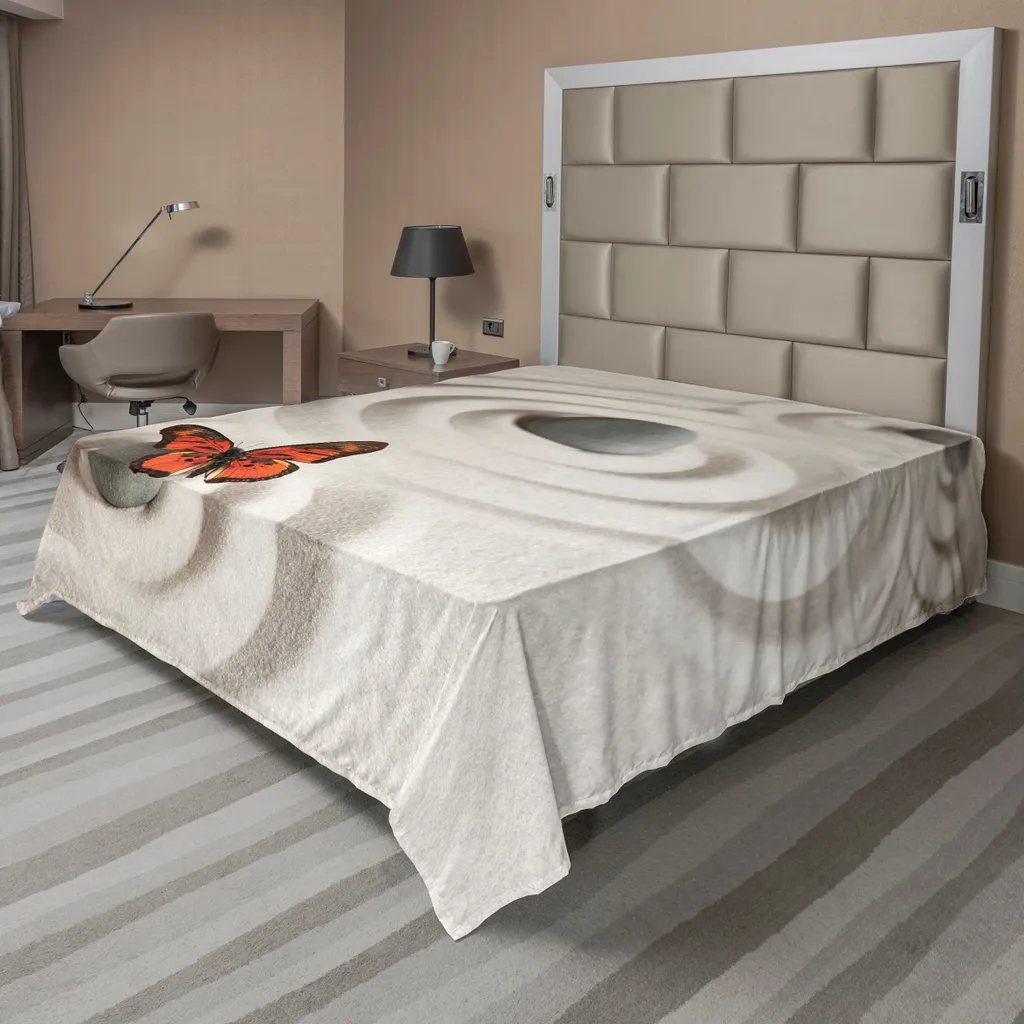 Drap plat papillon ABAKUHAUS orange beige en microfibre 244 x 205 cm