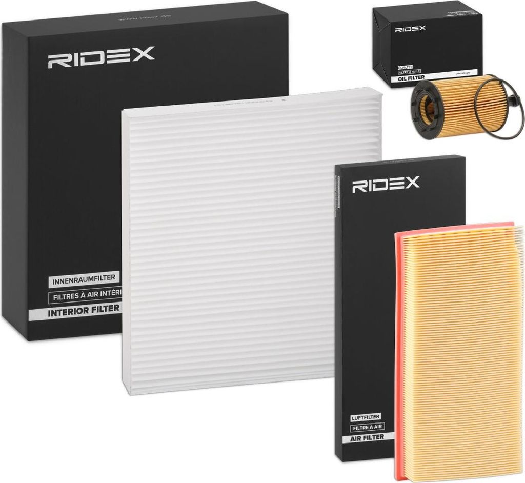 RIDEX Filterset Inspektionspaket Filtersatz für VW POLO (9N) Polo Schrägheck (6R1, 6C1) TOURAN (1T3) Amarok Pickup (2HA, 2HB, S1B, S6B, S7A, S7B)