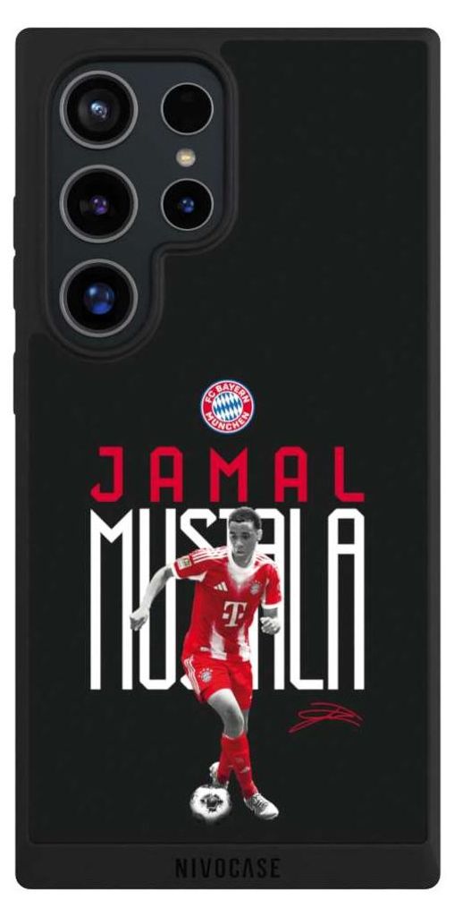 NIVOCASE Handyhülle für Samsung Galaxy S24 Ultra Hülle NIVOpure Case Schwarz FC Bayern München Offizielles Lizenzprodukt Jamal Musiala